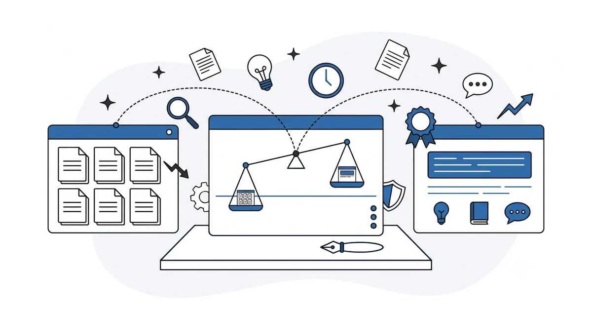 Bulk AI drafts failing the value check, one edited post clearing it, policy line drawn.