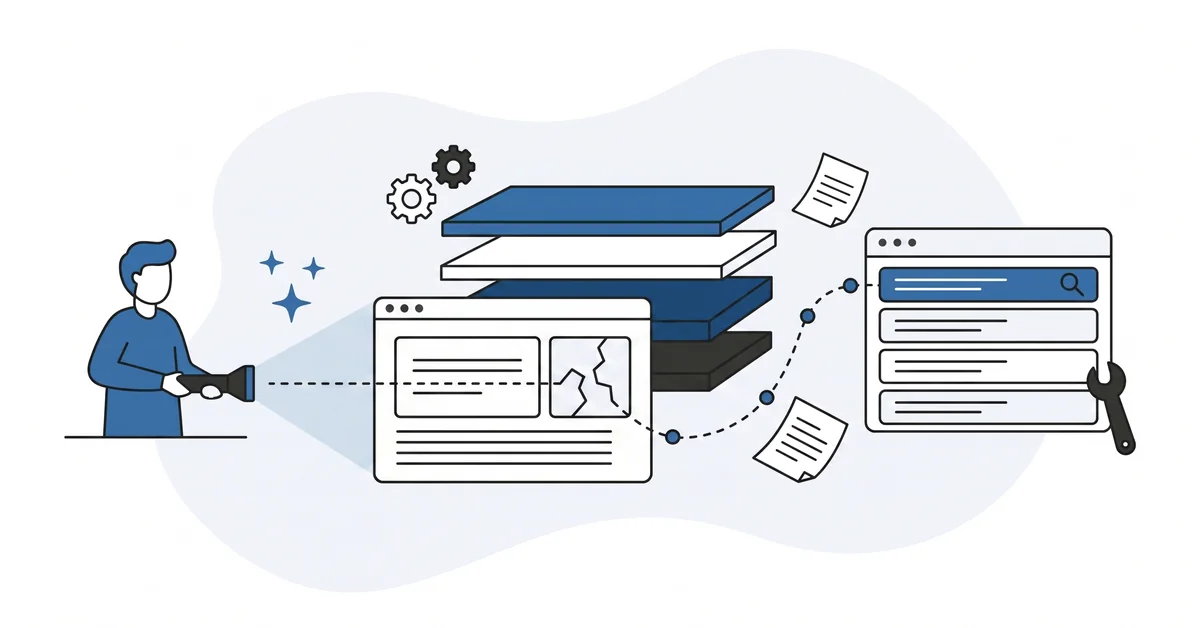Four-failure WordPress troubleshooting map that turns panic into the recently-updated suspect first.